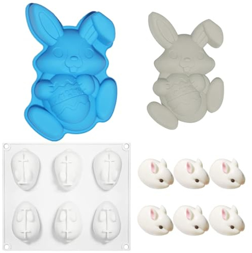 2 stycken kaninkakformar silikon, påskharen äggform, påskägg, bakform, kakform för påsk, 3D non-stick bakning silikonform, påsk för choklad, kakor och mousse, påskhare äggform BPA-fri