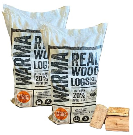 106L Kiln Dried Real Wood Logs Mixed Premium Softwood - 2 x 53L Large Bags - Ready to Burn & Moisture Content Below 20% - Suitable for Fire Pits Open Fires Wood Burning Stoves Oven Burners