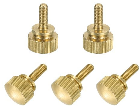 sourcing map 5 tornillos de latón moleteados, pernos de hombro M3 x 8 mm, pernos de agarre escalonado, sujetadores de latón macizo moleteado de diamante para electrónica, mecánica