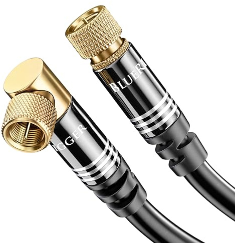 BlueRigger RG6 Digital Coaxial Audio Video Cable (1.5FT, 90° Angled to Straight Male F Type Connector, Triple Shielded) – Coax Cable for HDTV, CATV, DVB-T2/C/S, Cable Modem, Radio, Satellite Receivers