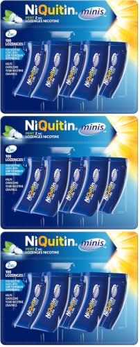 NiQuitin Minis Mint 2 mg Lozenges - Effective Smoking Craving Relief - Practical Pocket-Sized Container - 100 Mini Lozenges - Relieve Sudden Cravings - Reduce and Quit Smoking Aid (Pack of 3)