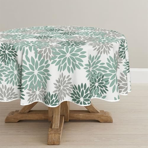 Artoid Mode Nappe d'automne ronde 140 cm Motif fleurs d'eau vert dahlias automne chute saisonnière linge de table cuisine décoration de vacances décoration de fête