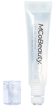 MCoBeauty - Glow and Treat 2-in-1 Lip Treatment - Coconut Scent - Moisturising Lip Oil with Squalane and Roller Ball Applicator - Glossy Shine Finish - Holiday Essentials - 10ml