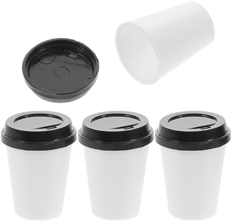 SUPVOX 4 tazas de café pequeñas para casa de muñecas, piezas con tapa, pequeñas tazas de plástico para llevar, vajilla en miniatura para casa de muñecas, cocina y proyectos de manualidades, tazas de
