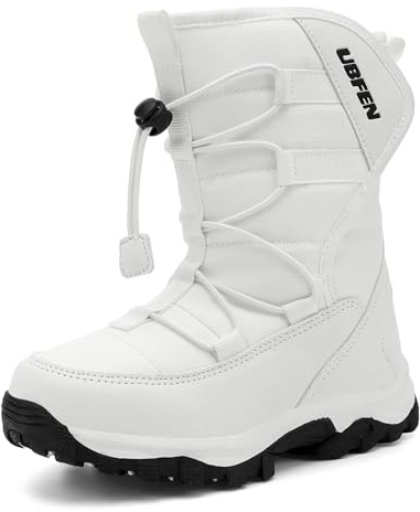 UBFEN Kids Snow Boots for Boys Girls Winter Warm Waterproof Non Slip Outdoor Shoes Cold Weather (Toddler/Little Kid/Big Kid) White Color Size US 12 Little Kid