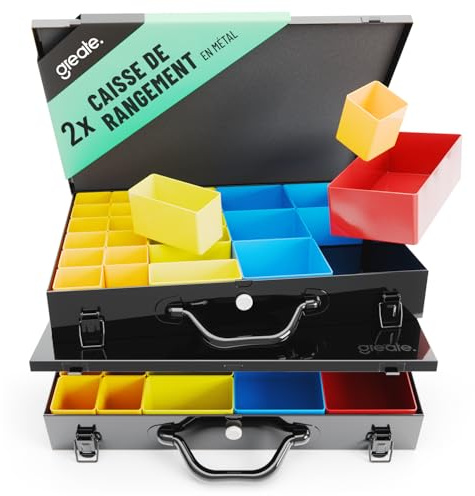 greate Sortimentskasten Metall mit 23 herausnehmbaren Behältern - Kleinteilekoffer leer - Sortimentskoffer Metall als Schraubenkoffer - Schrauben Sortimentbox, Werktstatt Organizer