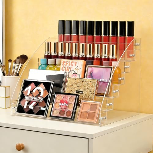 ATOMUS Paint Organizer 7 Layers Acrylic Nail Polish Holder Transparent Acrylic Nail Polish Gel Holder Lipstick Storage Power Box Cosmetic Display for Dressing Table