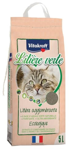 VITAKRAFT - Litière Verte - Litière Agglomérante Écologique Et Compostable Pour Chat - Anti-Odeur - Ultra-Absorbante - Purifiante - Sac Recyclable De 5 Litres