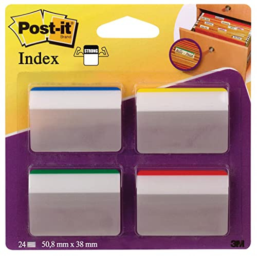 Post-it Index Strong Filing Tabs - Solid Assorted Colour (Pack of 24)