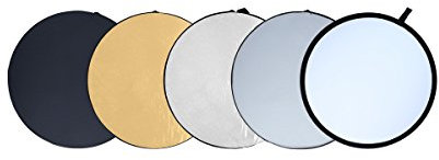 Rollei Profi 5 in 1 Faltreflektor 80 cm - Runder Faltreflektor mit verschiedenen Bezügen (Diffusor und Silberner-, Goldener-, Weißer- und Schwarzer Reflektor), für Portrait- und Produktfotografie