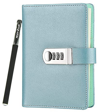 NectaRoy PU Leather Refillable Password Notebook Writing Journal Diary Planner Organizer with Combination Lock, Loose-Leaf Lined Notepad Sketchbook with Pen, 5.3 x 7.3