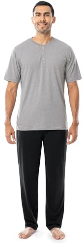 Fruit of the Loom Men's 2-Piece Jersey Knit Pajama Set, Grey Heather, L