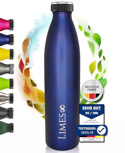 Limes 8 Thermosflasche 1L - Edelstahl, Heiß/Kalt, Thermo Trinkflasche Auslaufsicher & Kohlensäurefest - Premium Isolierflasche für Alltag & Sport