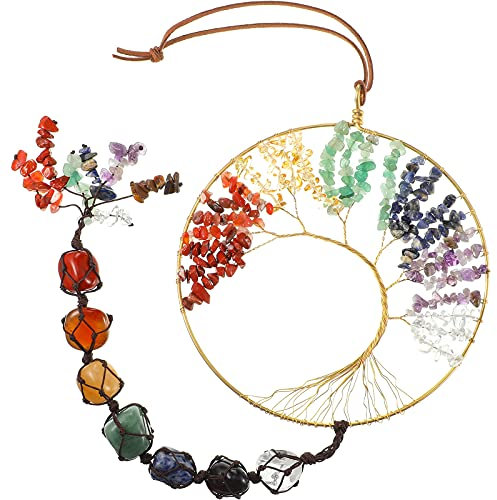 Albero della Vita di Cristalli Curativi con 7 Chakra Pietre Appendiabiti da Parete per Meditazione Ornamento da Appendere Burattato Feng Shui Ornamento per Finestre Souvenir di Matrimonio