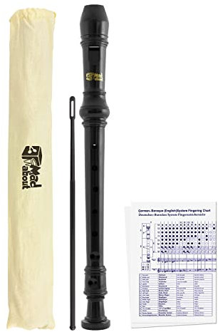 Mad About MA-REC06 Diskant-Blockflöte - Dreiteilige Schulblockflöte für Anfänger mit Tasche, Flötenputzer und Grifftabelle - Schwarz