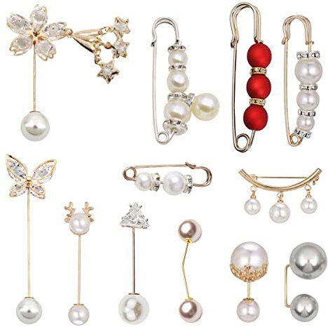 Perlenbrosche Mode, XiXiRan 12 Stück Faux Kristall Und Perle Broschen, Damen Brosche Nadel, Sicherheitsnadel Brosche Clips, Rechtwinklige Strickjacke Brosche Pin, Broschen Set