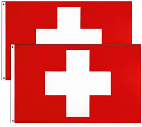 2 pièces Drapeau Suisse Swiss Flag 90x150cm, Drapeaux helvétique avec œillets en laiton en Polyester Couleurs Vives Parfait pour événements sportifs, historiques, politique ou coupe du monde