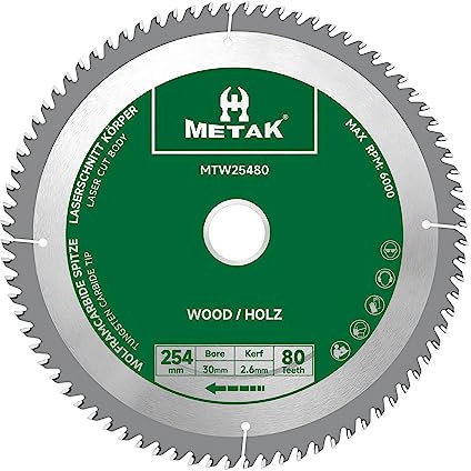 METAK HM Kreissägeblatt 254x30mm, 80 Zähne für Holz - Kompatibel mit Metabo, Bosch & vielen weiteren Marken Sägeblatt 254mm Präzise Schnitte in Holzwerkstoffen