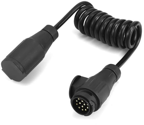 QWORK® 2 Meter Trailer Adapter Cable 13 To 13 Pin, 12V Coiled Extension Cable Trailer With Plug Socket For Caravans, Motor Homes, Rvs, Tractors, Boat Trailers