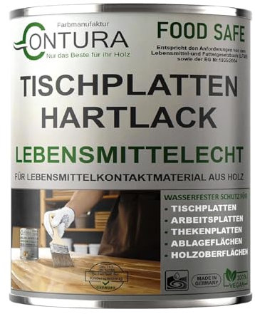 Contura Hartlack Tischplattenlack lebensmittelecht Klarlack Tischplatte Holzlack Lack (Transparent, 750ml.)