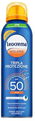 Leocrema - Crema Solare Spray Invisible SPF 50, Tripla Protezione dai raggi solari, Formula Trasparente e Resistente all'Acqua, 150ml