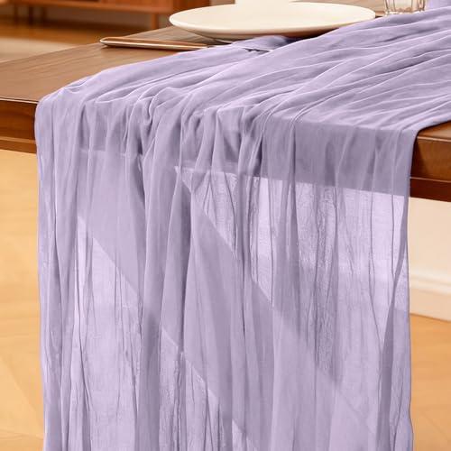 Camino de Mesa Púrpura, 300 X 90 CM Camino de Mesa de Gasa Bohemio para Bodas, Fiestas, Navidad Nochevieja, Baby Showers y Despedidas de Soltera, Decoración de Mesa de Cocina