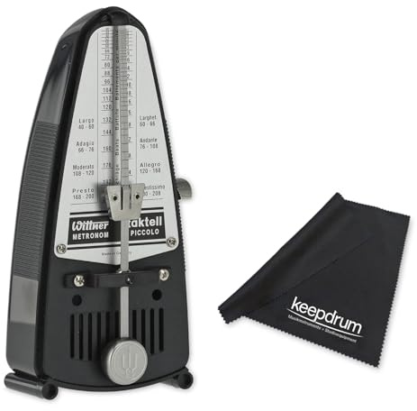 Wittner Taktell Piccolo 836 mekanisk metronom svart med keepdrum mikrofiberduk
