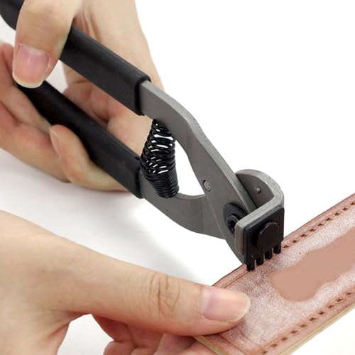 Leather Punch Tool Silent Pliers, 4 Teeth Handheld Leather Hole Punch Tool DIY Art Craft Hole Punch with 4mm Pitch Carbon Steel Punches for Belts Straps Saddles Shoes