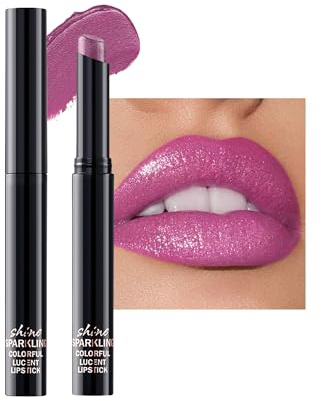 Glitzer Lippenstift Lila, Metallic Shimmer Lipstick, Diamond Shiny Matte Lipstick, Full Coverage Intensive Farbe, Wasserfest Langlebig Not-Stick Cup, Cremige Lipgloss Make-up für Weihnachten-06