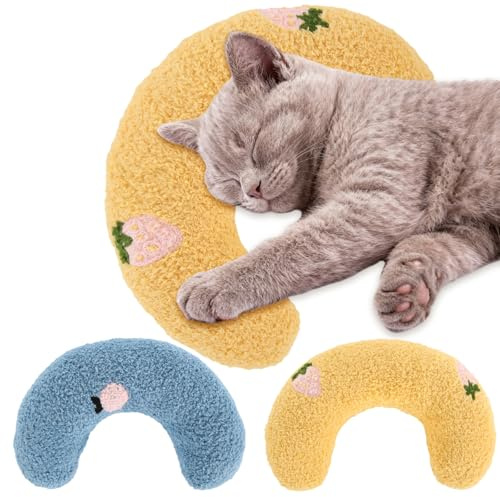 Novabright 2 Pcs Pillow for Cats Little Cat Calming Pillow for Pets Indoor Soft Fluffy Pet Calming Toy Half Donut C Shaped Pet Neck Pillows for Cat Dog Joint Relief Sleeping Improve