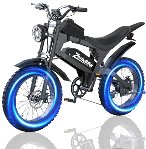 ZorixBike R8 Electric Bike for Adults,48V 20AH - Peak Power 1500/3000W Brushless Motor Electric Bicycle - Max Speed 31-35MPH - Max 80 Miles Range - 20 x 4.0 Fat Tire Dirt E-Bike,7-Speed