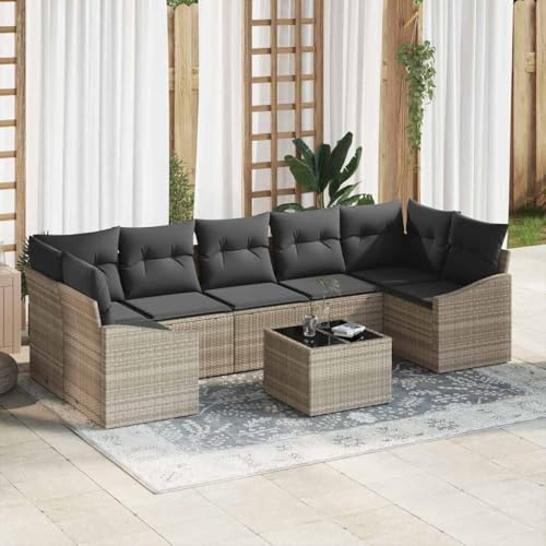 Frdhee Set di divano da giardino con cuscino grigio chiaro, 55 x 55 x 37 cm, gruppo panca angolare per balcone, terrazza, cortile