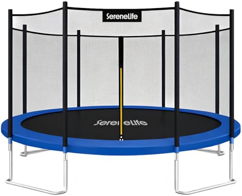 SereneLife 12 ft Outdoor Trampoline with Safety Net Enclosure for Backyard Fun, Weather-Resistant Jumping Mat and Stable Frame Design – Trampoline for Kids with Net, Suitable for Family Play