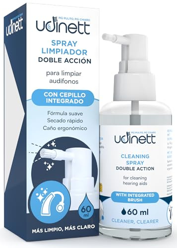 Spray Limpiador de Audífonos Udinett 60ml con Cepillo Integrado - Elimina la Suciedad y el Cerumen - Higienizante Inmediato con Fórmula Sin Alcohol para Limpiar Auriculares Bluetooth