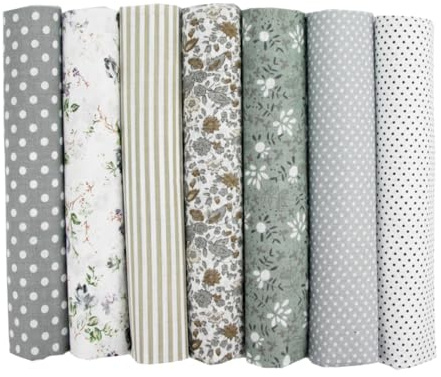 7 Piezas Algodon Recortes Tela, 25 x 25 cm Telas para Patchwork Telas Costura Patchwork Telas por Metro, Quilting Tela Diseños Diferentes (Gris)