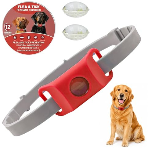 VHV Pets Collier Anti Puce et Tique Naturel pour Chien, Répulsif aux Huiles Essentielles avec 2 Capsules Remplaçables, Collier Réglable sans Contact Direct Peau, Compatible AirTag (Rouge)