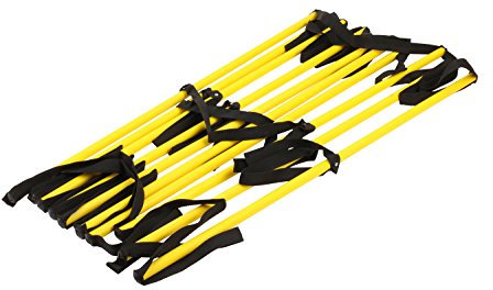 HAEST - Doppel - Koordinationsleiter 4m, Agility Leiter, Trainingsleiter mit festen Verbindungen für Fußball, Fitness & Leichtathletik, in Gelb inkl. Transportbeutel