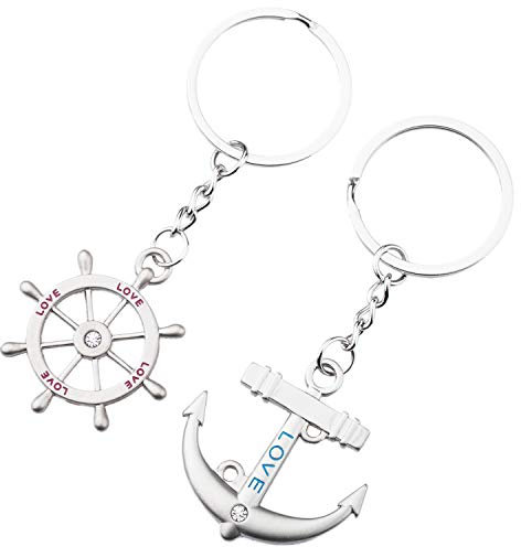 TRIXES Jolis Porte-clés Cadeaux Romantiques Argentés Ancre et Gouvernail de Marine Chaîne de Bateau Love