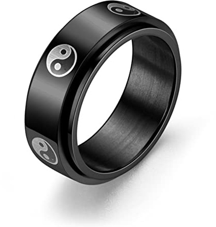 Anelli Yin e Yang da 8 mm per uomini e donne in acciaio inox Taichi Spinner Fidget Band, Metallo, acciaio inox