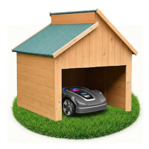 Melko Mährobotergarage Carport Überdachung aus Holz für Mähroboter 85 x 85 x 82,5 cm - bietet Schutz vor Hitze, UV-Strahlen und Regen - Grün