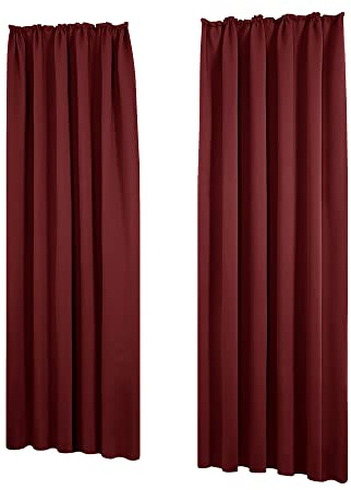 Deconovo Set med 2 ockulta gardiner veckad design modern gardin sovrum flicka barn gardin matsal nr l röd 140 x 138 cm