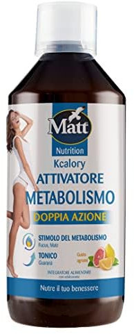 Matt - Kcalory Attivatore Metabolismo - Integratore Alimentare a Doppia Azione a Base di Fucus, Matè e Guaranà - Tonifica il Corpo - Confezione da 500ml, Gusto Agrumi