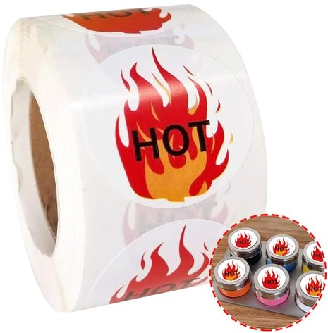 500/Roll 1.5 Inch Round Hot Stickers Fluorescent Red Flame Stickers Hot Labels - HOT Imprint Flame Labels Marking Popular Items or Warning Signs