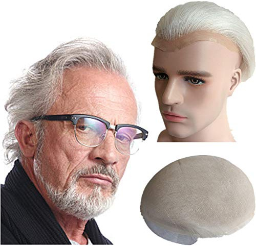 NLW Perruquest Hommes, Dentelle Suisse Postiche Cheveux Naturel pour Homme, Cheveux Humains Respirants Toupet pour Hommes 110% Densité Base 8 * 10 s'adaptent à toutes les tailles LC (#gris)