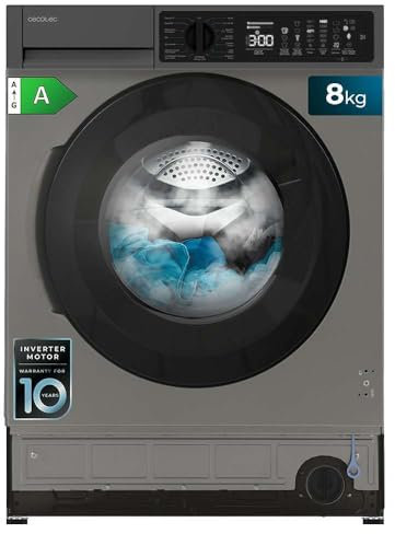 Cecotec Lavadora 8Kg Carga Frontal Integrable Bolero DressCode 850 Bi Inverter Steel A. Acabado Acero Inox 1400 Rpm, 15 Programas, Clase A, Motor Inverter Plus, SteamMax, Stain Match Plus