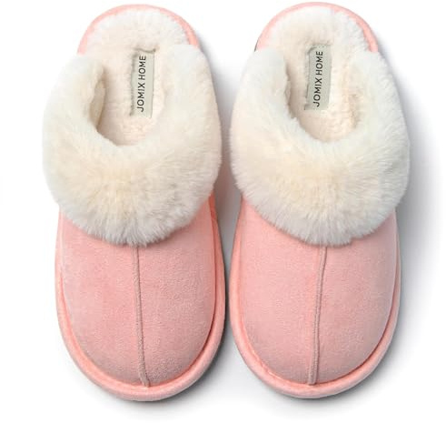 JOMIX Zapatillas de Estar por Casa Mujer Invierno Peluche | Corte de tela suave con cuello de peluche, suela TPR antideslizante, ideales para el hogar en invierno