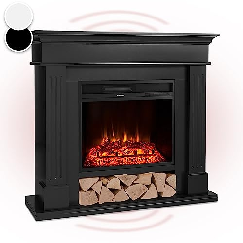 Klarstein Elektrokamin, Elektro Heizungen für Wohnzimmer & Innenräume, Elektrischer Kamin mit LED Flammen, Freistehend, Heizlüfter Timer, App-Control, Auto-Temperaturregelung, Heizung 1800W, Schwarz