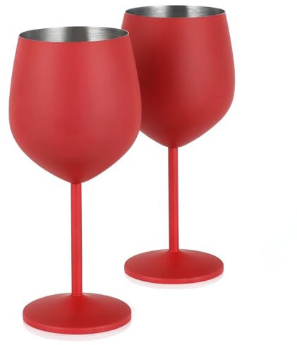 Livole Copas de cóctel de acero inoxidable, copas de vino tinto con mango, copas de vino irrompibles, copas de champán de 550 ml, juego para fiestas, picnics, camping, color rojo mate (2 unidades)