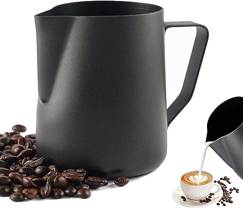 LATRAT Coffee Barista - Brocca per Latte in Acciaio Inox, Perfetta per Schiuma di Latte, Universale per Cappuccino, Nero, 350 ml