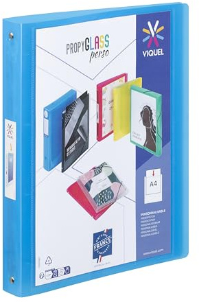 Viquel - Classeur souple en plastique 4 anneaux - Classeur personnalisable dos 3,5cm - Etiquette d'identification - Format A4 - Qualité supérieure - Fabriqué en France - Bleu translucide